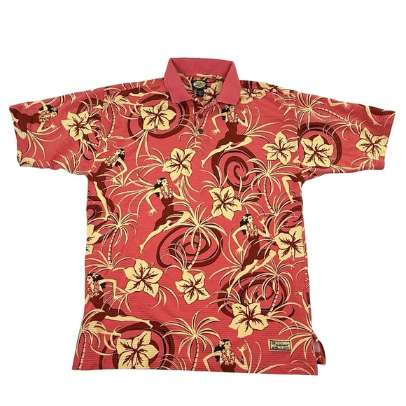Tommy Bahama Hawiian Floral Print Hula Dancer Polo Shirt Men's Large - Lot‎ of 2 - Picture 2 of 16